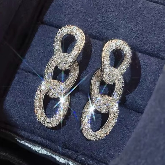 Sparkling Silver Chain Link Earrings - Picture 3 of 5